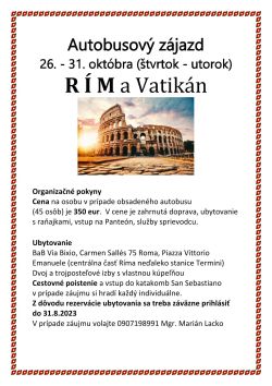 Čítať ďalej: Autobusový zájazd RÍM 26.-31.10.2023